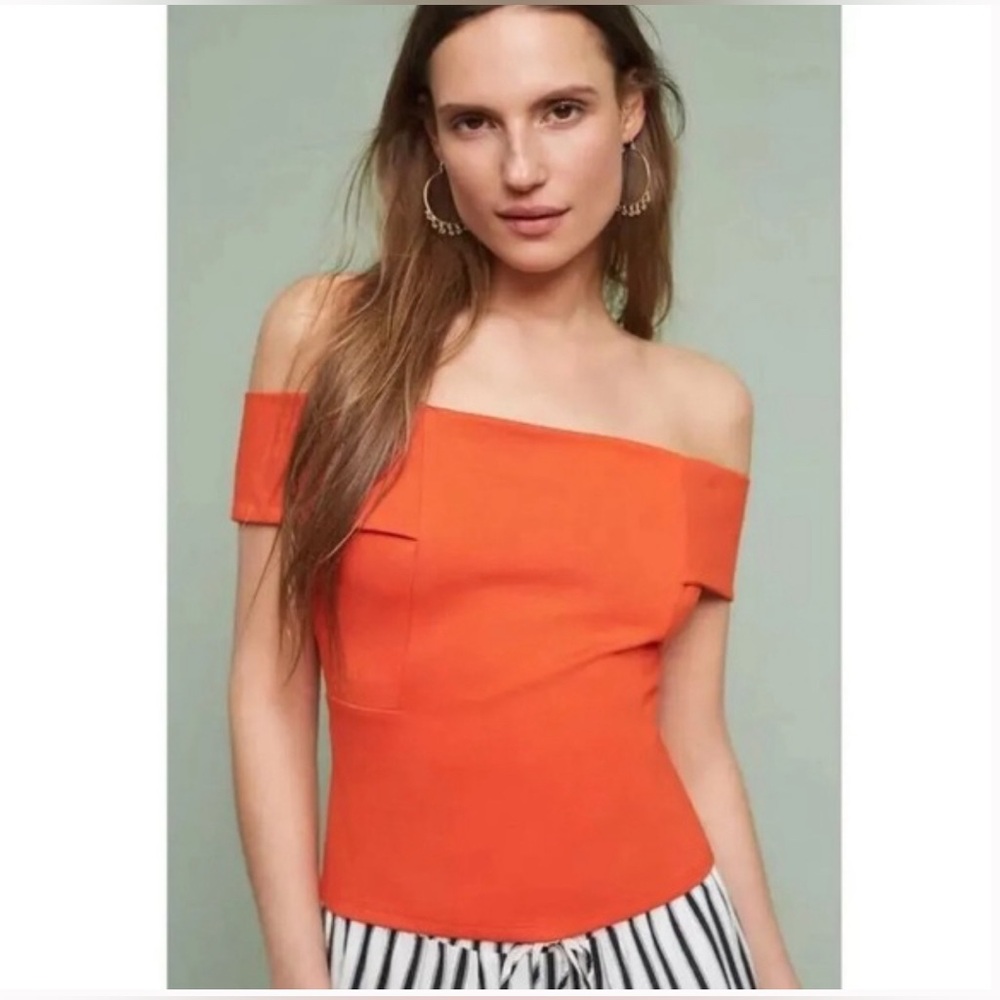 Anthropologie Deletta Red Orange Ponte Off Shoulder Top * Larage